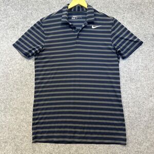 Nike Golf Polo Shirt Men's Size MT Dri-Fit Navy Grey Stripe EUC